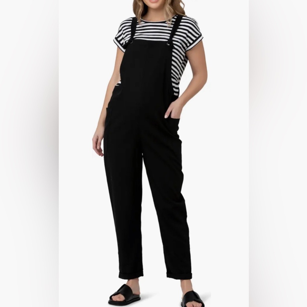 Ripe Maternity Black linen jumpsuit small
